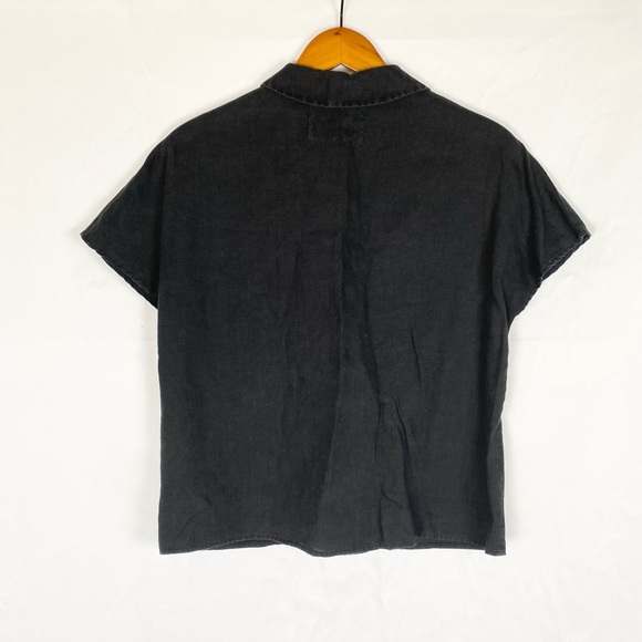 906 The Label Jahya Shirt in Black Size Medium Linen Black Short Sleeve Collar - Picture 2 of 3